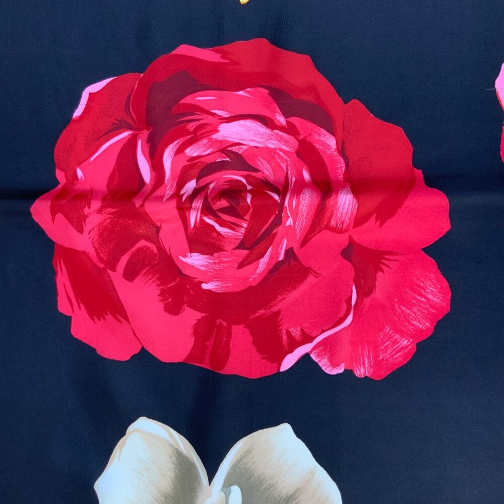 ECHO Large Square Silk Scarf Rose Blossons on Black Background 35" - Picture 11 of 16